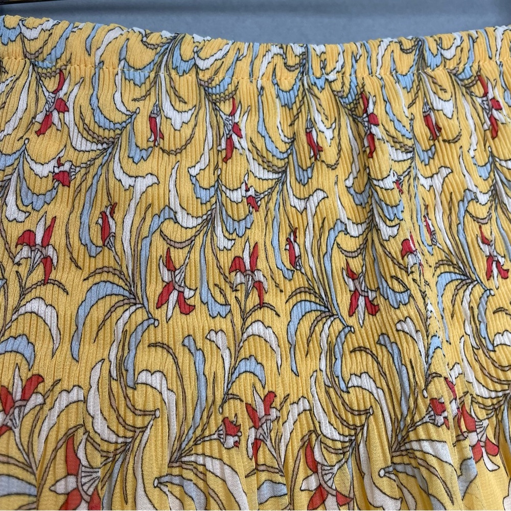 Max Studio Skirt Yellow Floral Chiffon Smocked Shirred Spring‎ Flirty Lined Gray - Picture 10 of 13